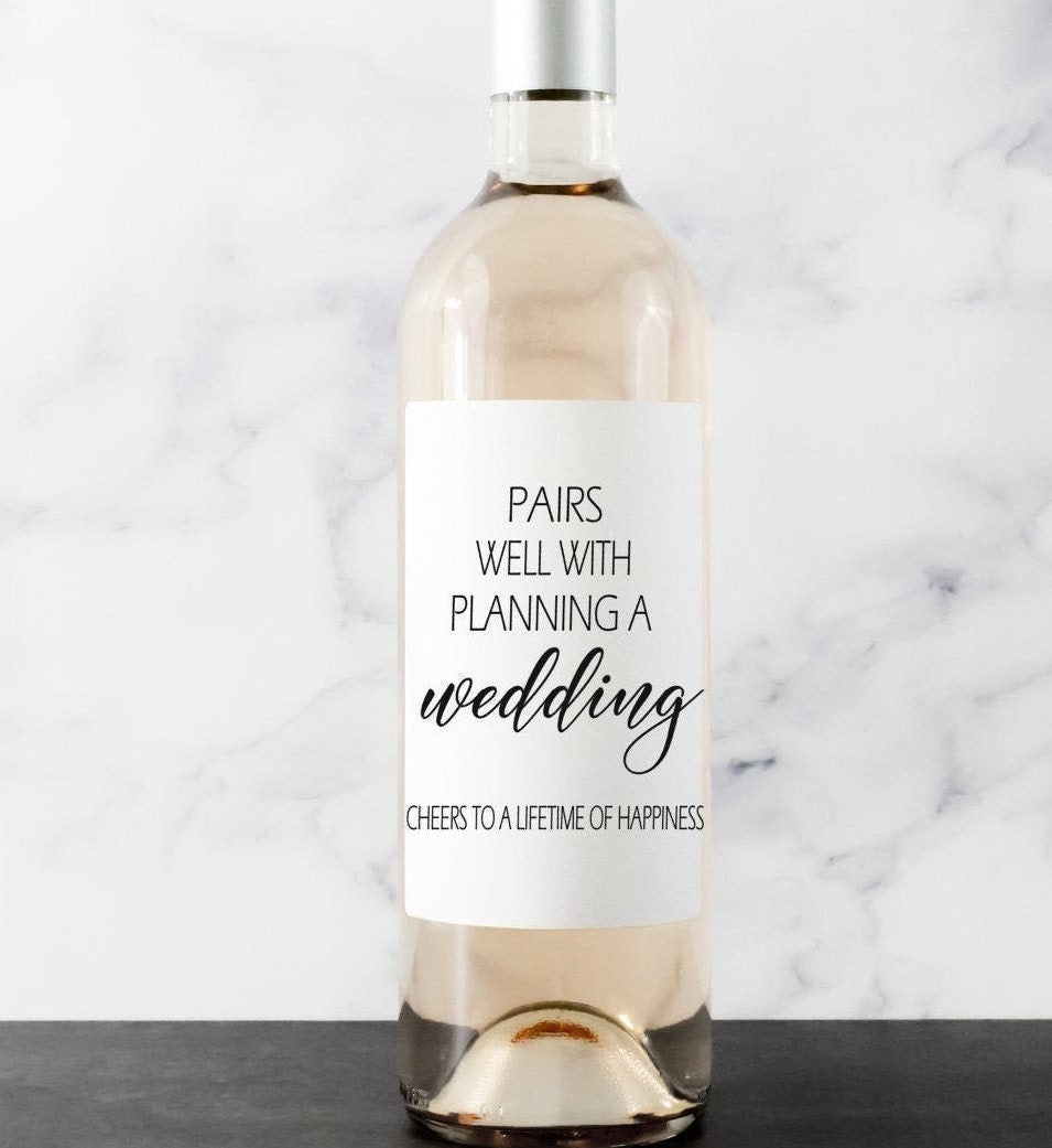 Pairs Well with Planning a Wedding Wine Label – Engagement Wine Label | Engagement Gift | Custom Wine Labels
