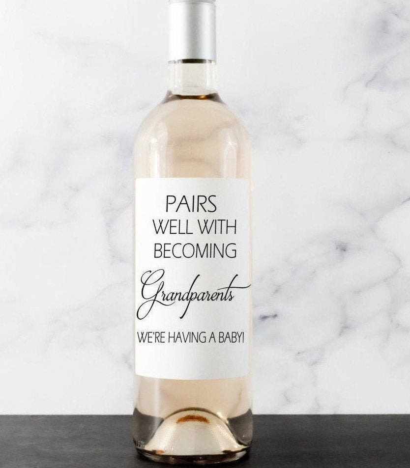 Baby Announcement Wine Labels – Pregnancy Reveal | Pairs Well with Being Grandparents | Custom Wine Labels