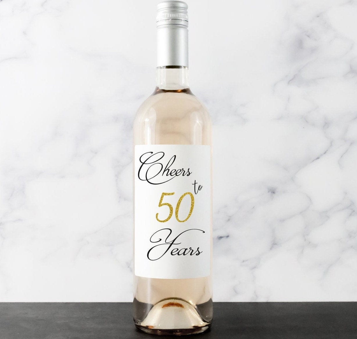 Cheers to 50 Years Wine Bottle Label – 40th, 50th, 60th Birthday | Milestone Birthday Wine Label | Party Favor