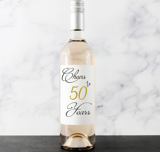 Cheers to 50 Years Wine Bottle Label – 40th, 50th, 60th Birthday | Milestone Birthday Wine Label | Party Favor