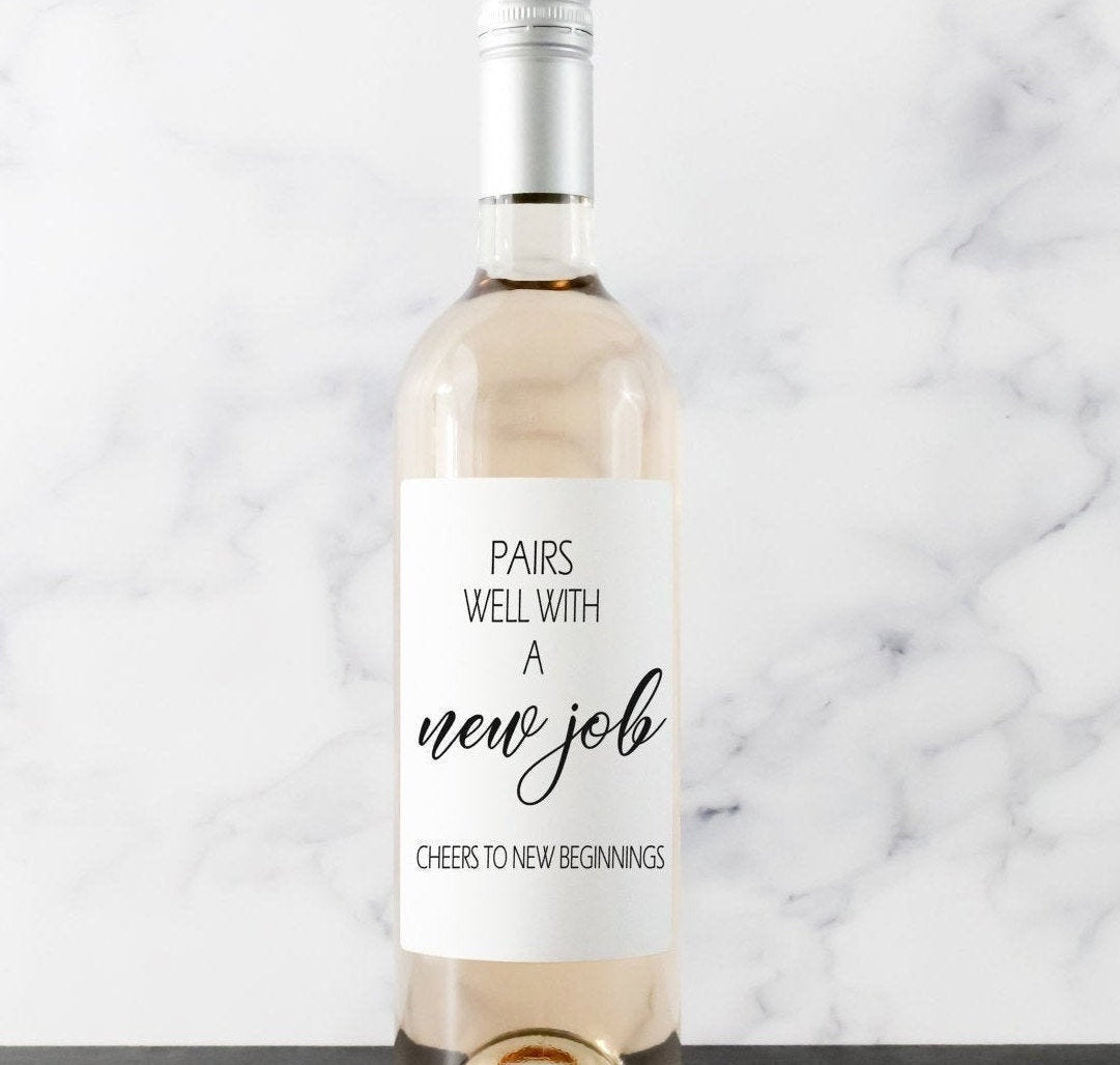 Pairs Well with a New Job Wine Label – Celebration Gift for Her & Him | New Job Gift | Custom Wine Labels