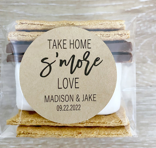 S’mores Favor Labels & Bags – Perfect for Weddings & Special Events | S’mores Wedding Favors | Custom Favor Stickers