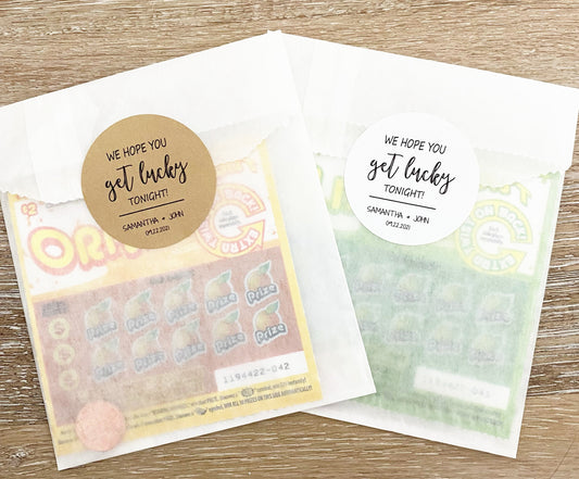 Lotto Ticket Favors | Lottery Ticket Wedding Favors | "We Hope You Get Lucky" Favor Bags