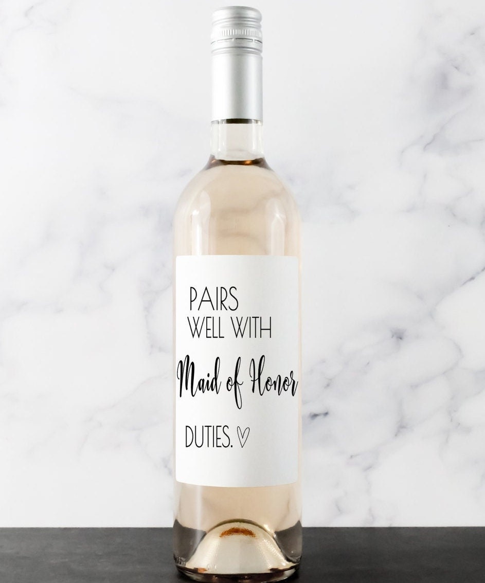 Pairs Well with Maid of Honor Duties Wine Label – Maid of Honor Proposal & Gift | Wedding Wine Labels | Bridesmaid Proposal