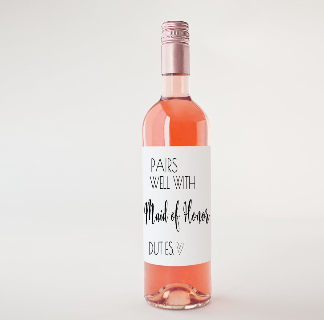 Pairs Well with Maid of Honor Duties Wine Label – Maid of Honor Proposal & Gift | Wedding Wine Labels | Bridesmaid Proposal