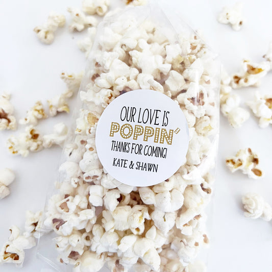 Popcorn Favor Stickers & Bags – Wedding Favors, Party Gift Bags, Custom Labels