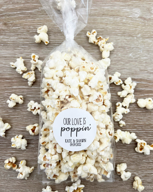 Popcorn Favor Stickers & Bags – Wedding Favors, Party Gift Bags, Custom Labels