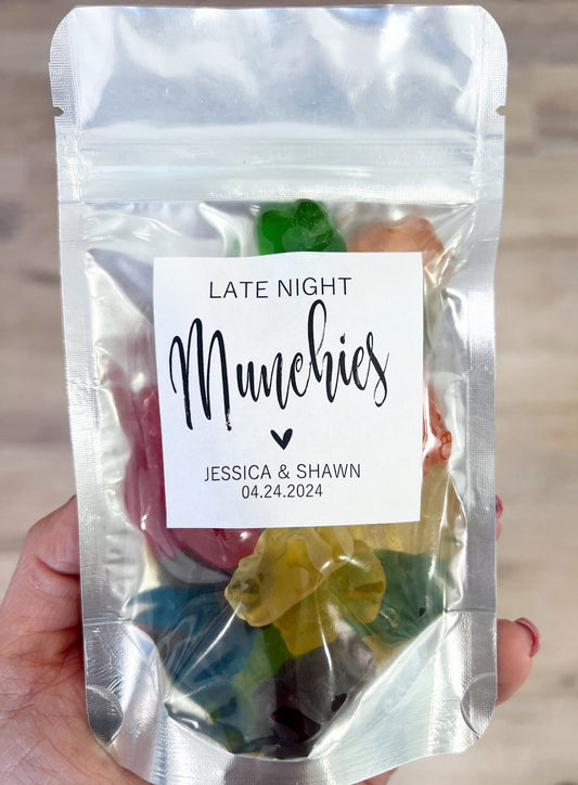 Late Night Munchies Wedding Favor Bags & Stickers – Snack Bags, Stand-Up Zip Pouches
