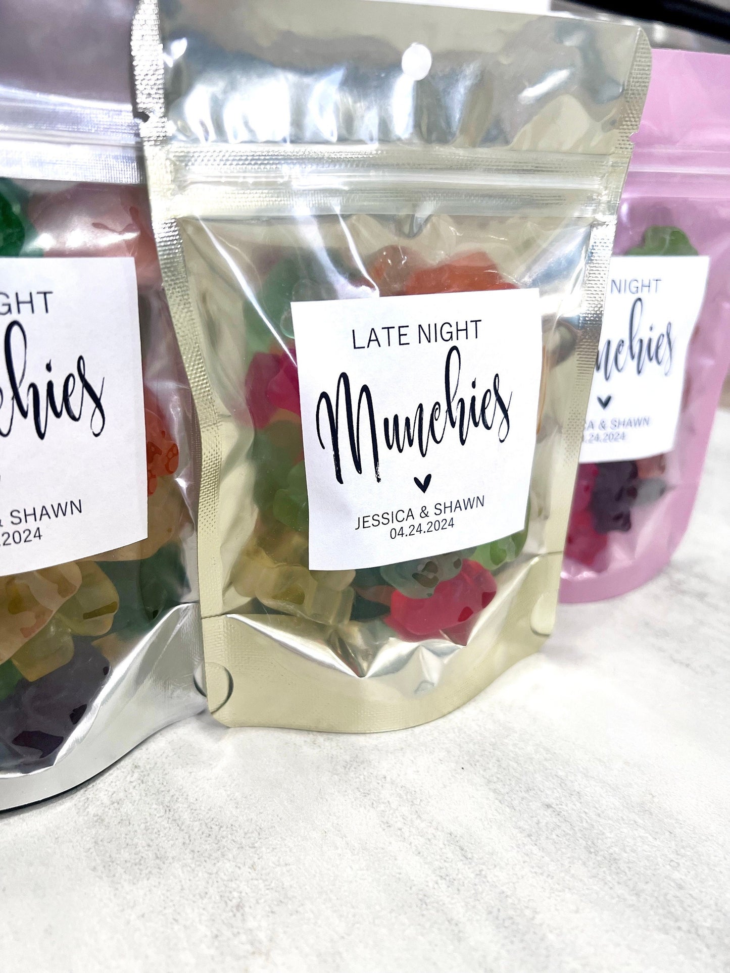 Wedding Favor Bags & Stickers – Late Night Munchies Snack Bags, Stand-Up Zip Pouches