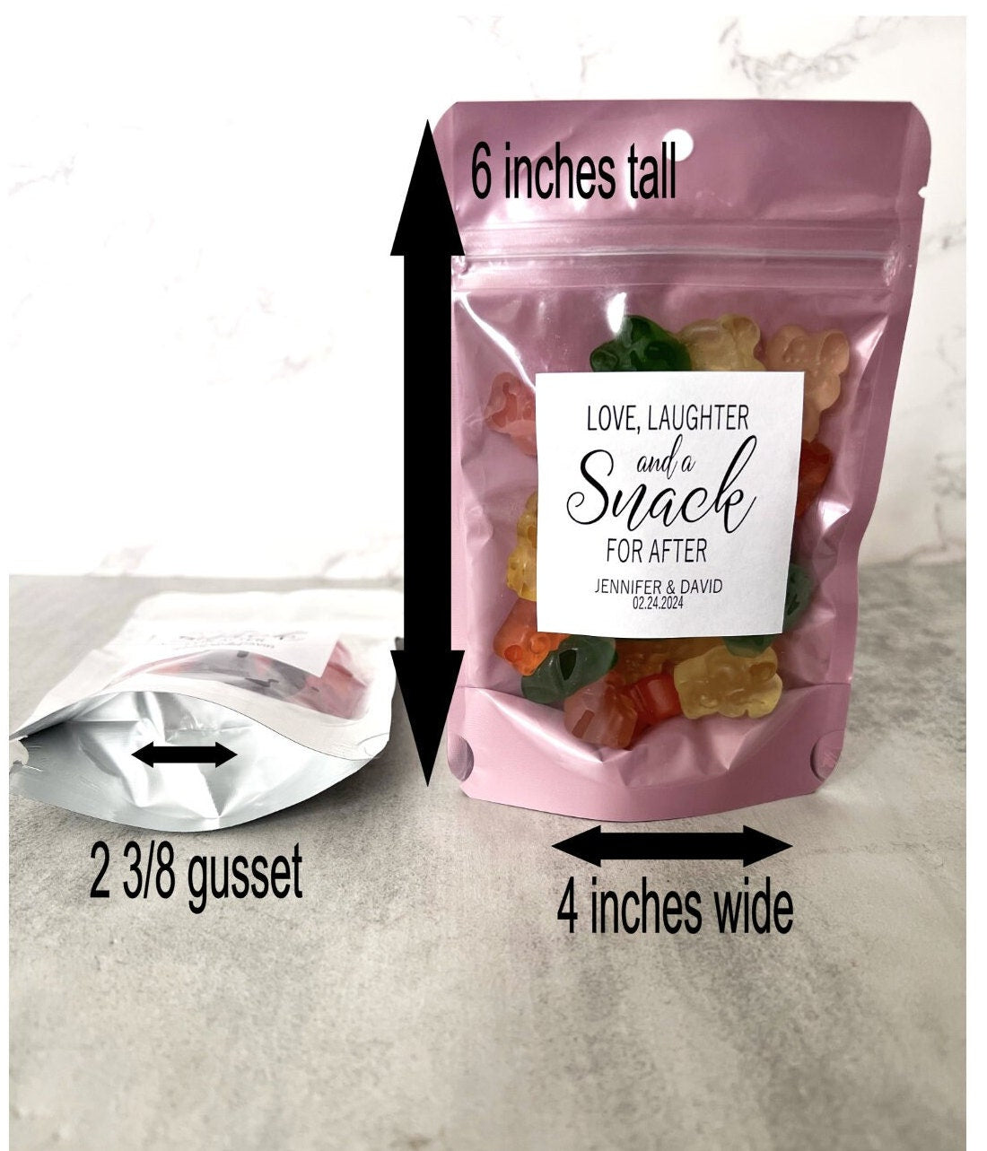 Wedding Favor Bags & Stickers – Late Night Munchies Snack Bags, Stand-Up Zip Pouches