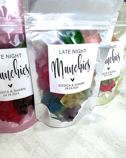 Late Night Munchies Wedding Favor Bags & Stickers – Snack Bags, Stand-Up Zip Pouches