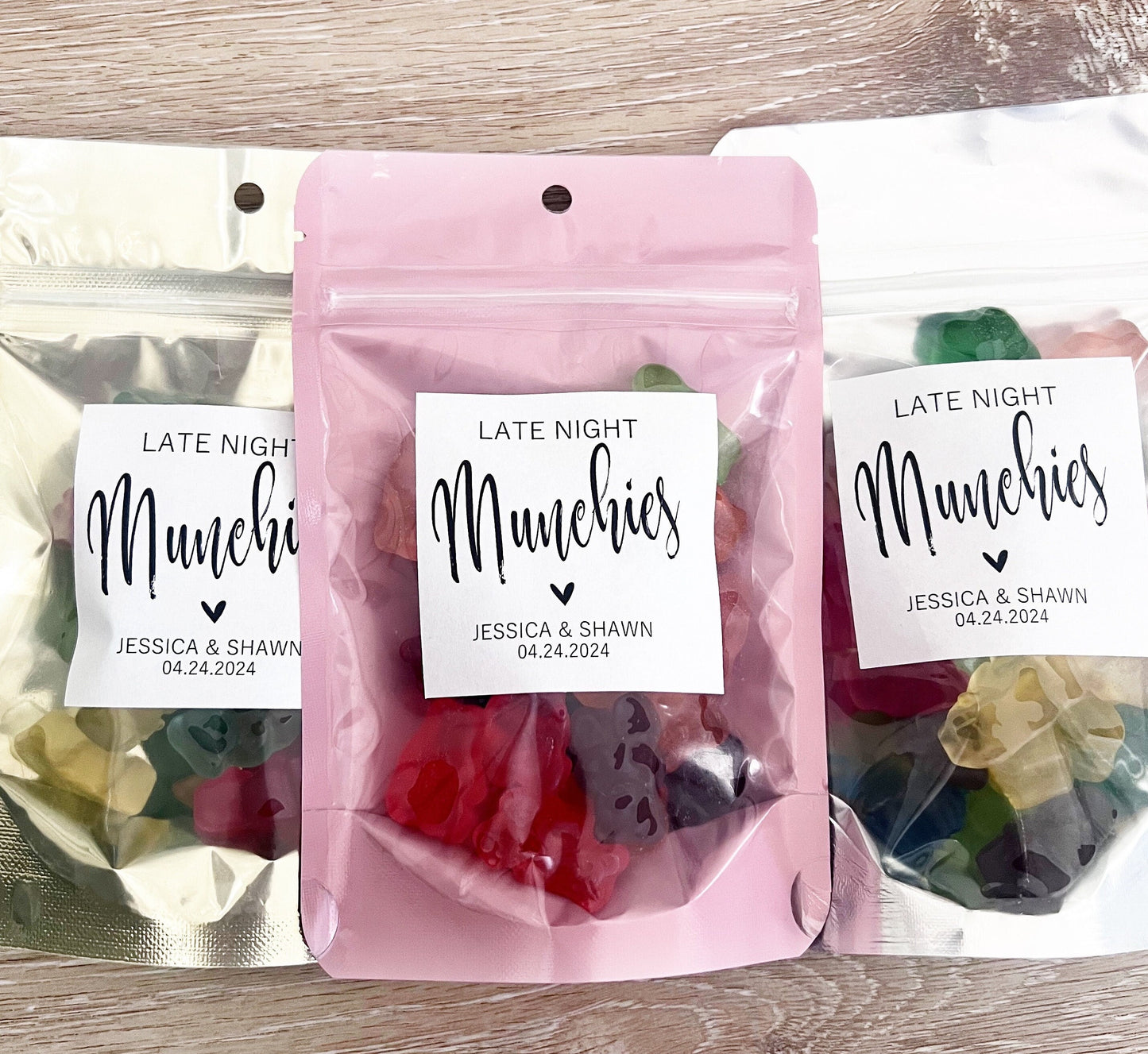 Wedding Favor Bags & Stickers – Late Night Munchies Snack Bags, Stand-Up Zip Pouches