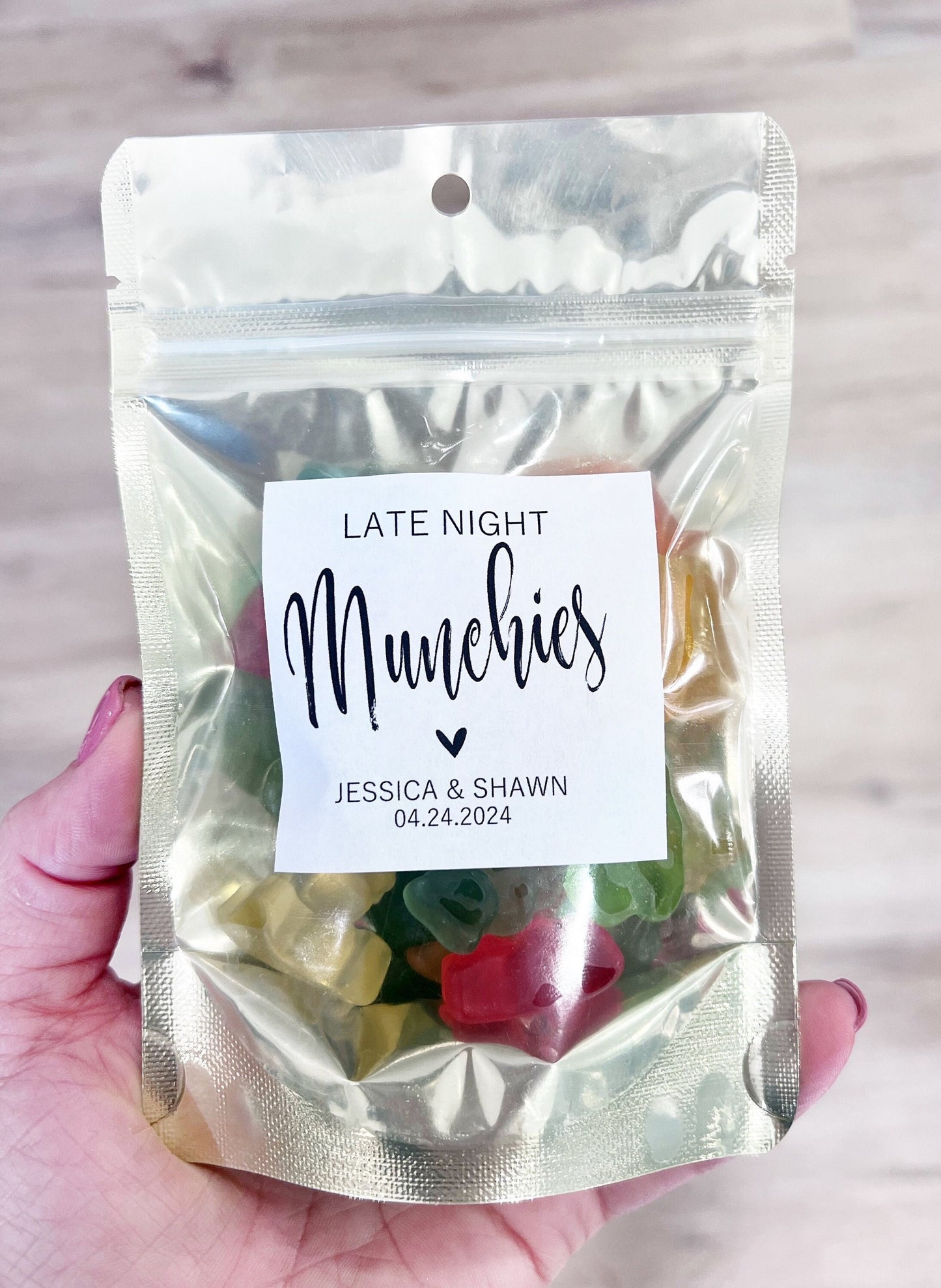 Wedding Favor Bags & Stickers – Late Night Munchies Snack Bags, Stand-Up Zip Pouches