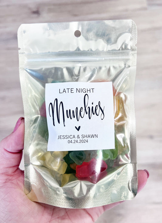 Wedding Favor Bags & Stickers – Late Night Munchies Snack Bags, Stand-Up Zip Pouches