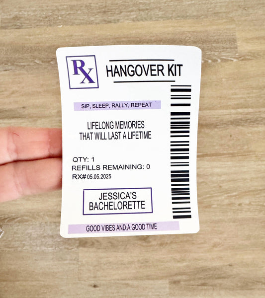 Hangover Kit, Bachelorette party, Fun Night Out Kit, Girls trip