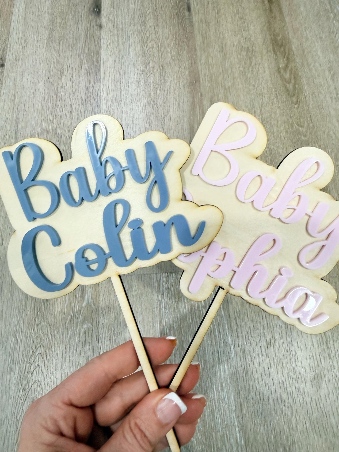 Custom Baby Shower Cake Topper | Personalized Baby Name Topper | Wood Acrylic Name Topper