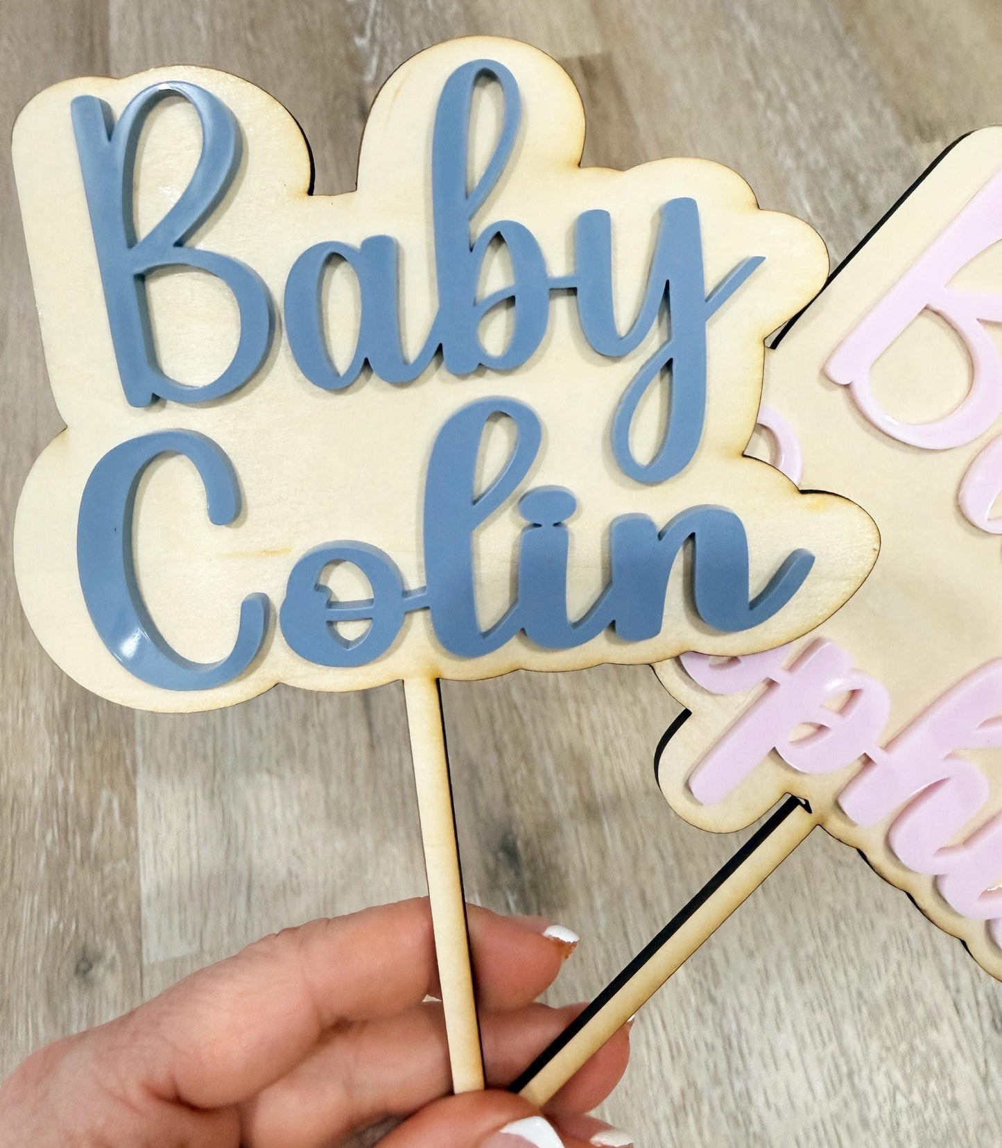 Custom Baby Shower Cake Topper | Personalized Baby Name Topper | Wood Acrylic Name Topper