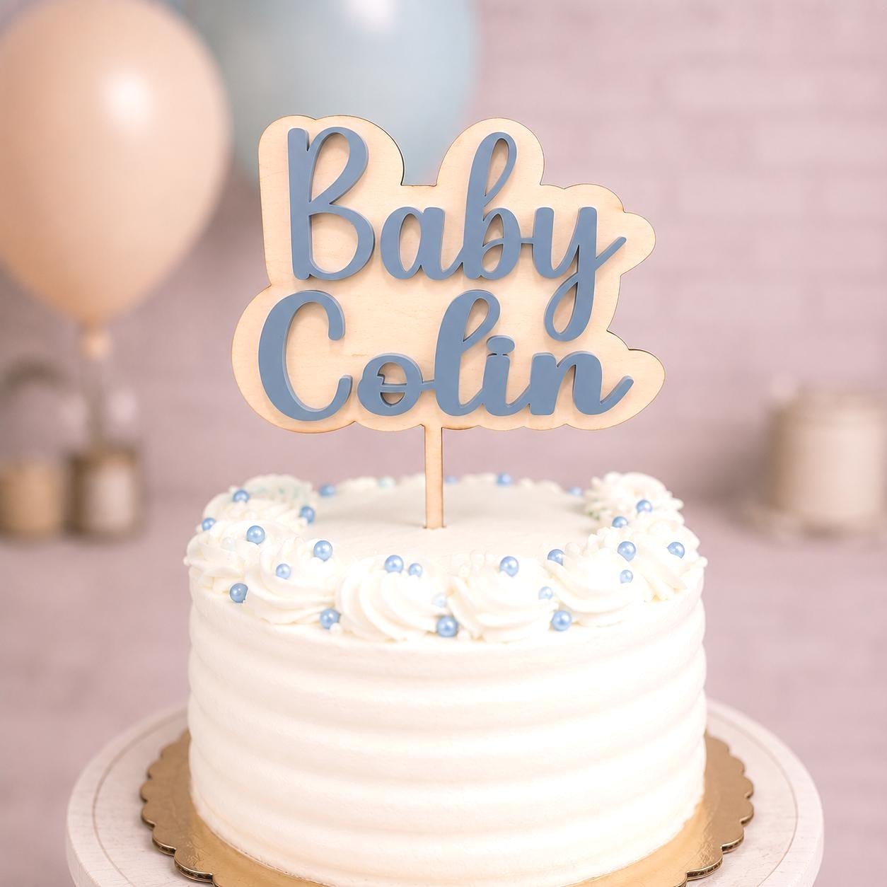 Custom Baby Shower Cake Topper | Personalized Baby Name Topper | Wood Acrylic Name Topper